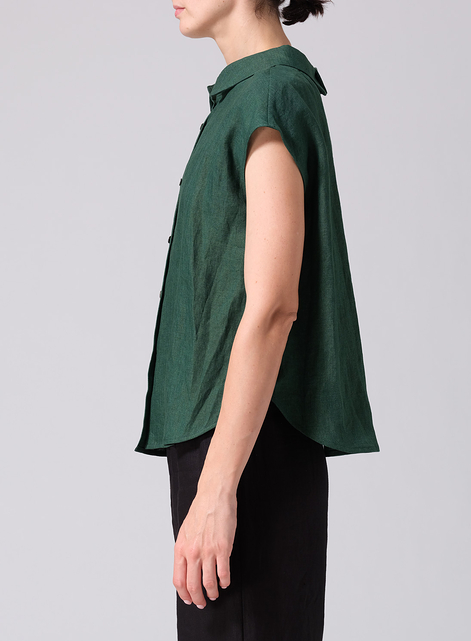 Linen Collared Neckline Cap Sleeves Top