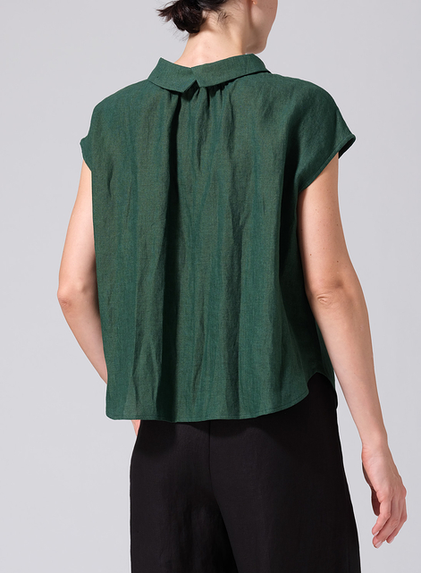Linen Collared Neckline Cap Sleeves Top