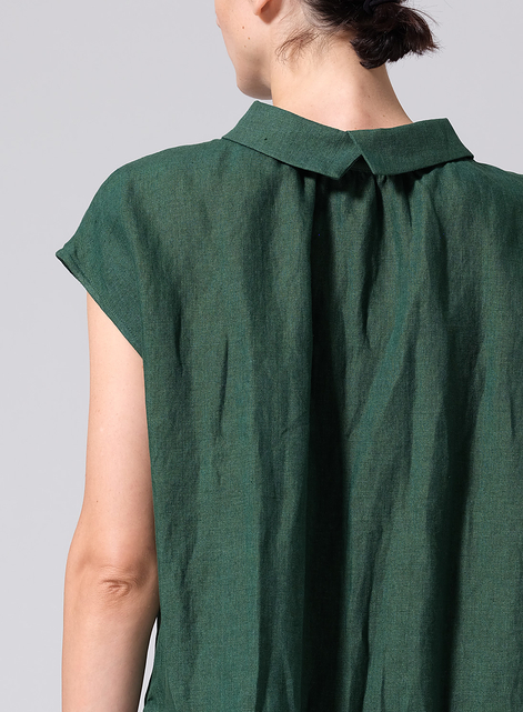 Linen Collared Neckline Cap Sleeves Top