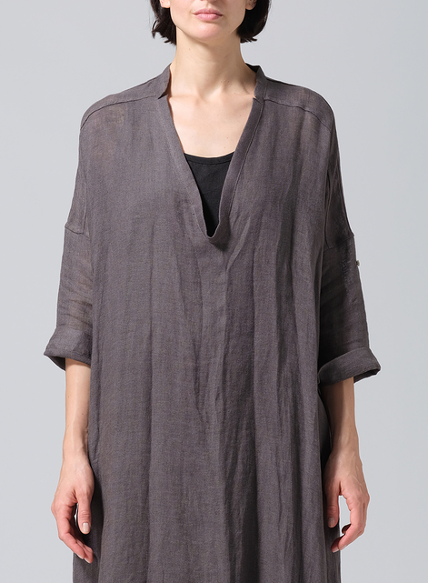 Woven Linen Roll Sleeve Deep V-neck Tunic
