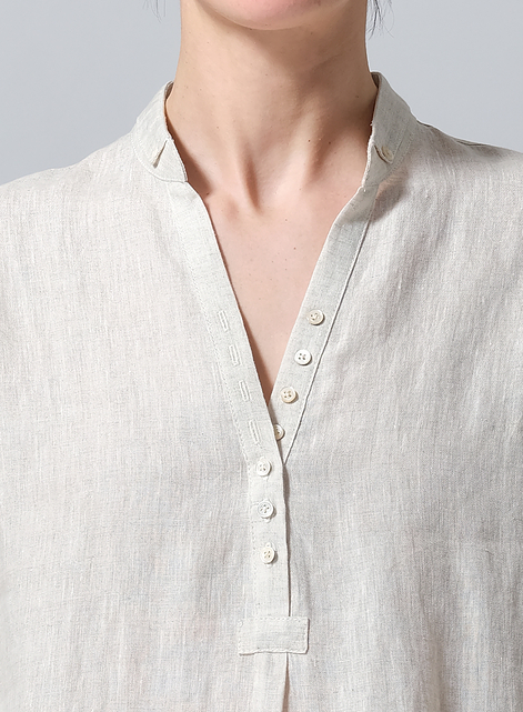 Linen V-Neck Three-quarter Sleeves Shirt