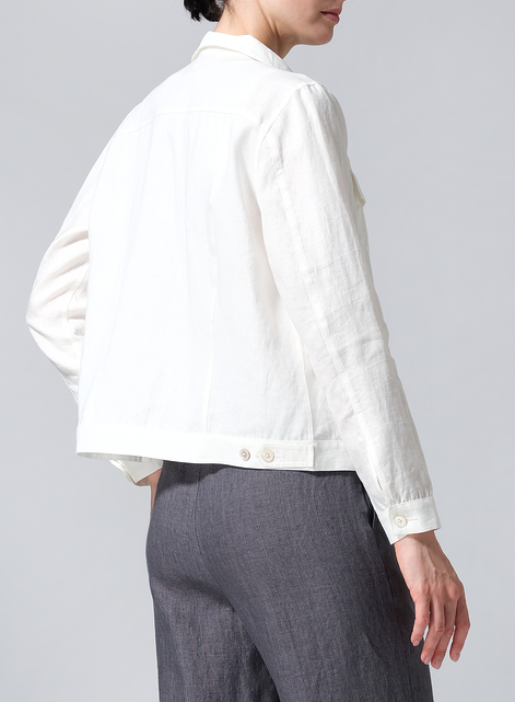 Linen Button Front Cropped Jacket