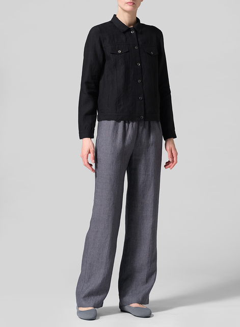 Linen Button Front Cropped Jacket