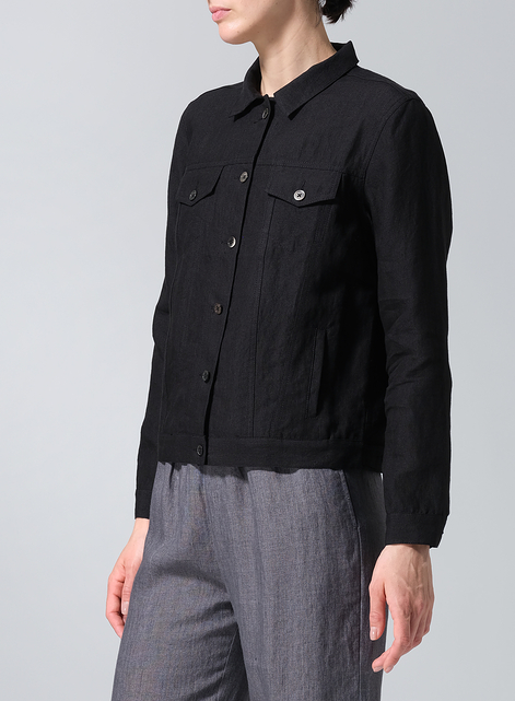 Linen Button Front Cropped Jacket