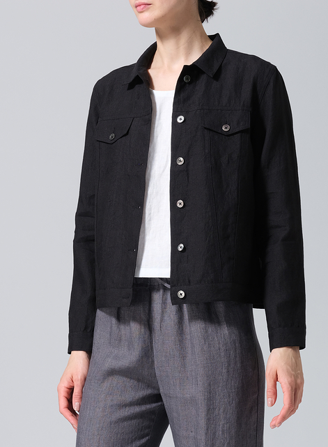 Linen Button Front Cropped Jacket