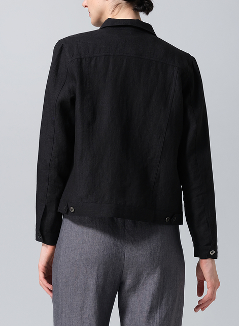 Linen Button Front Cropped Jacket