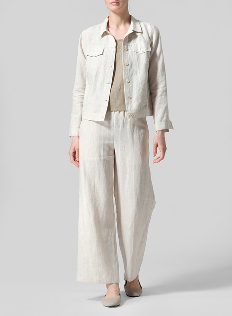 Linen Button Front Cropped Jacket