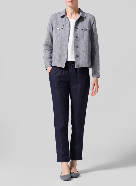 Linen Button Front Cropped Jacket