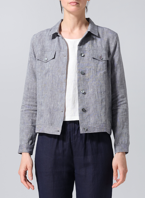 Linen Button Front Cropped Jacket