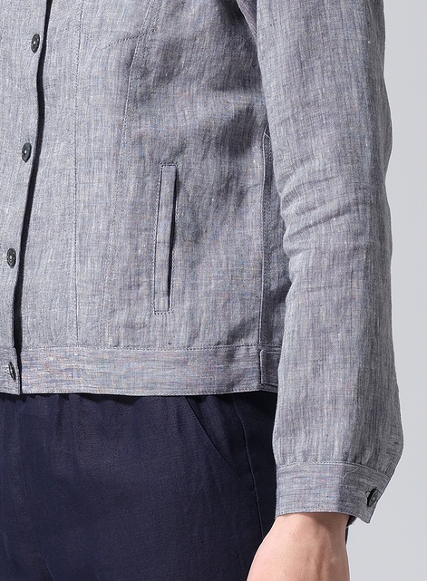 Linen Button Front Cropped Jacket