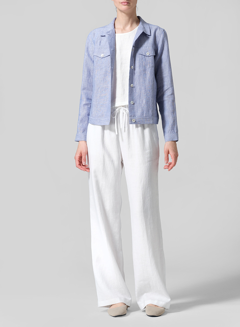 Linen Button Front Cropped Jacket
