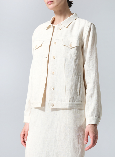 Linen Button Front Cropped Jacket