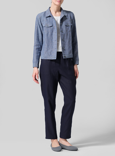 Linen Button Front Cropped Jacket