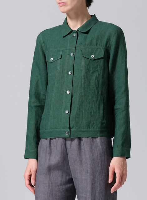 Linen Button Front Cropped Jacket