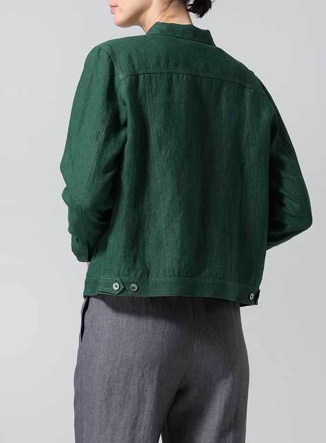 Linen Button Front Cropped Jacket