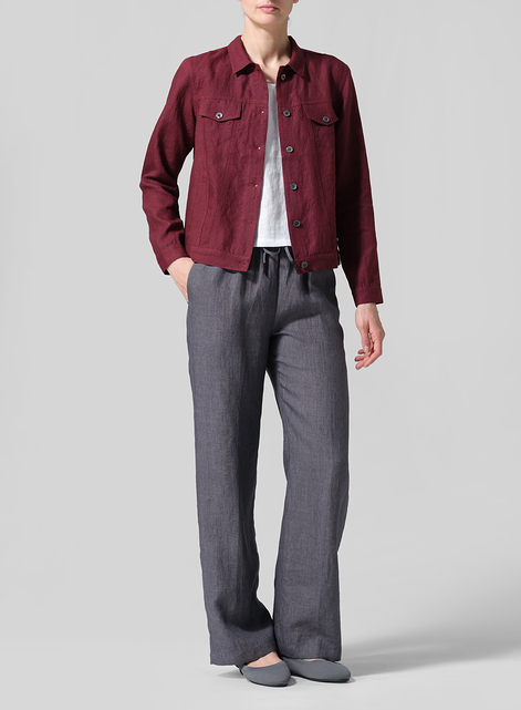 Linen Button Front Cropped Jacket