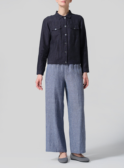 Linen Button Front Cropped Jacket