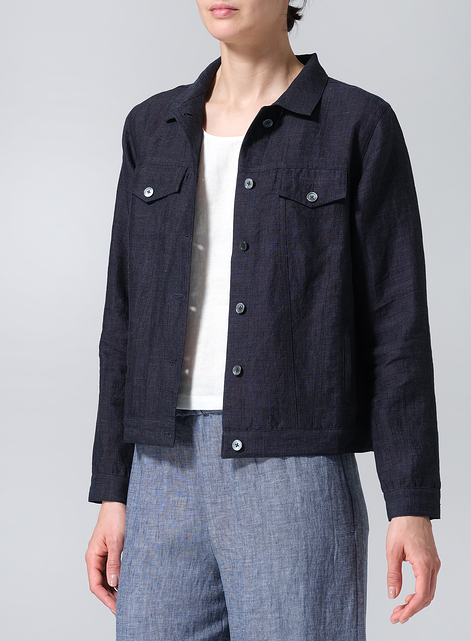 Linen Button Front Cropped Jacket