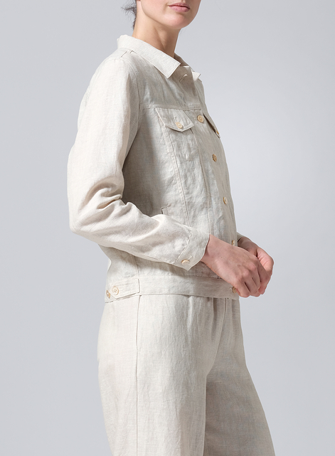 Linen Button Front Cropped Jacket
