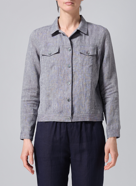Linen Button Front Cropped Jacket