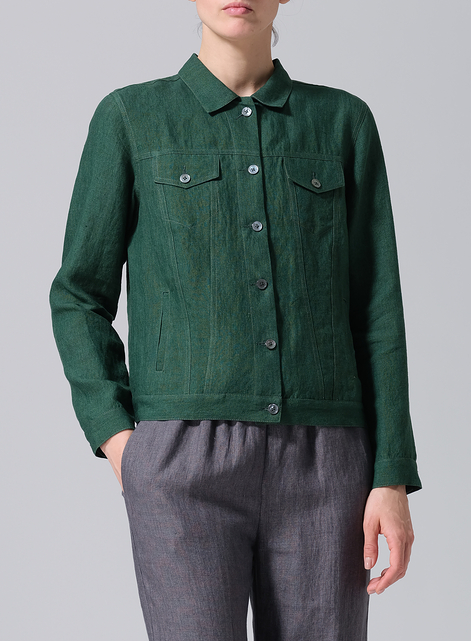 Linen Button Front Cropped Jacket