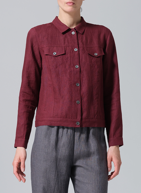 Linen Button Front Cropped Jacket