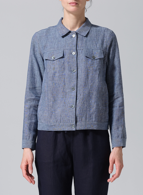 Linen Button Front Cropped Jacket