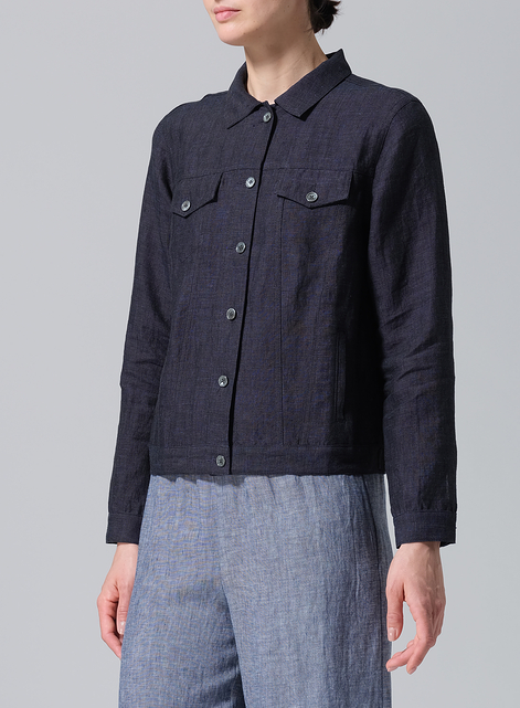 Linen Button Front Cropped Jacket