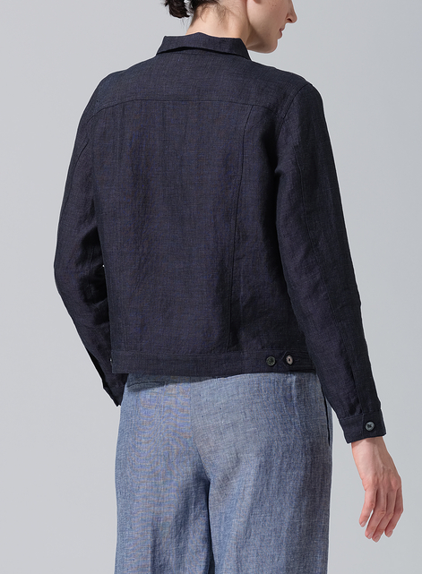 Linen Button Front Cropped Jacket