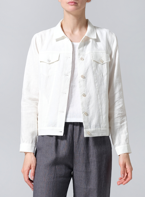 Linen Button Front Cropped Jacket