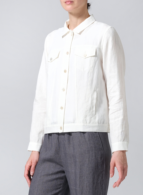 Linen Button Front Cropped Jacket