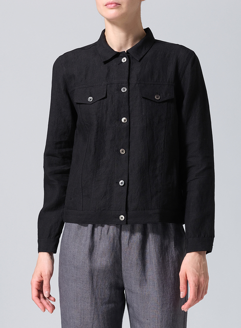 Linen Button Front Cropped Jacket