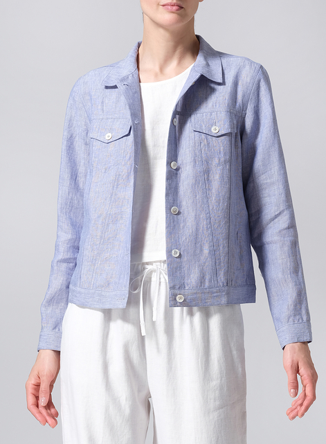 Linen Button Front Cropped Jacket