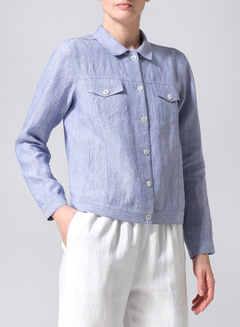 Linen Button Front Cropped Jacket