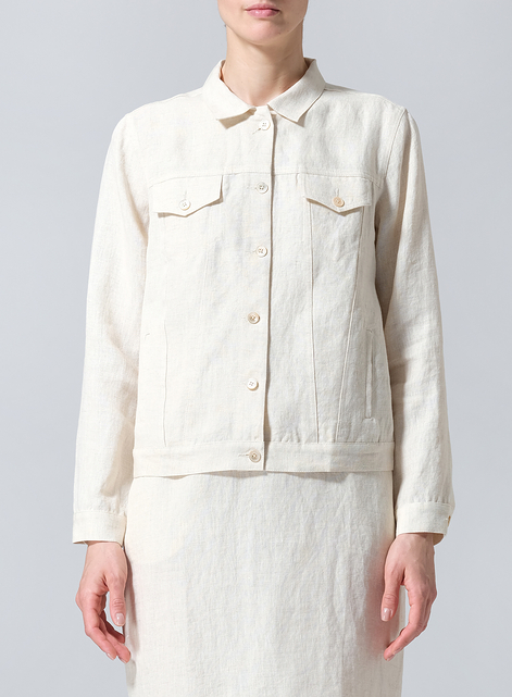 Linen Button Front Cropped Jacket