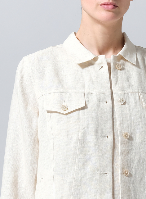 Linen Button Front Cropped Jacket
