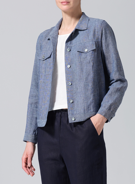 Linen Button Front Cropped Jacket