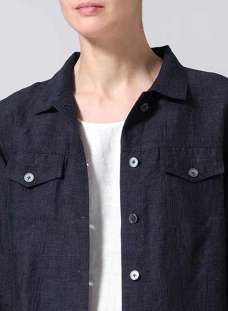Linen Button Front Cropped Jacket