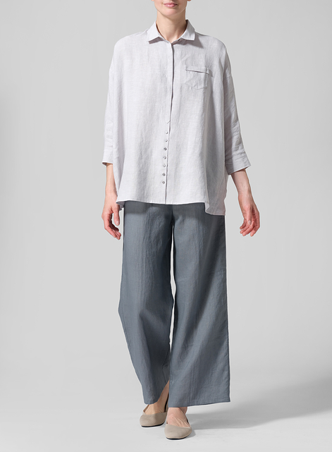 Linen Raglan Sleeves Loose Woman Shirt