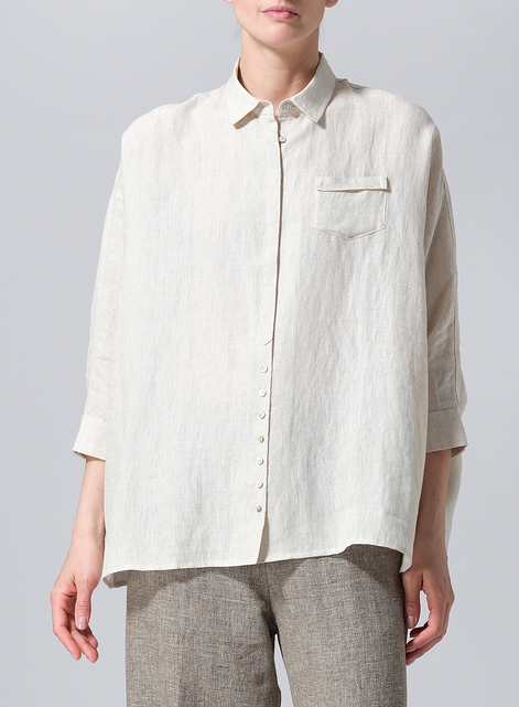 Linen Raglan Sleeves Loose Woman Shirt