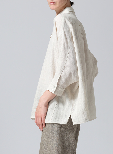 Linen Raglan Sleeves Loose Woman Shirt