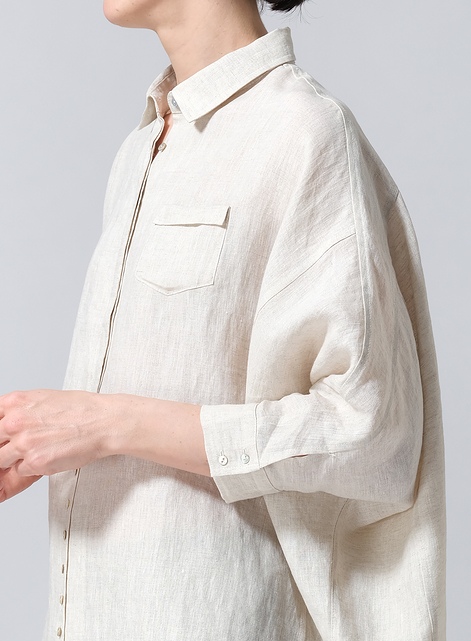 Linen Raglan Sleeves Loose Woman Shirt