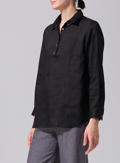  Linen Lapel Long Sleeve Comfort Shirt