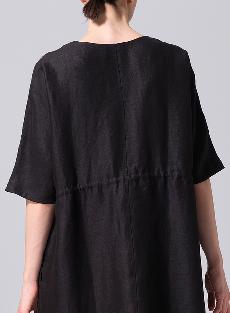Linen Drawstring Half Sleeve Tunic Dress