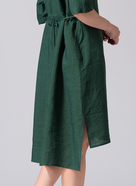 Linen Drawstring Half Sleeve Tunic Dress