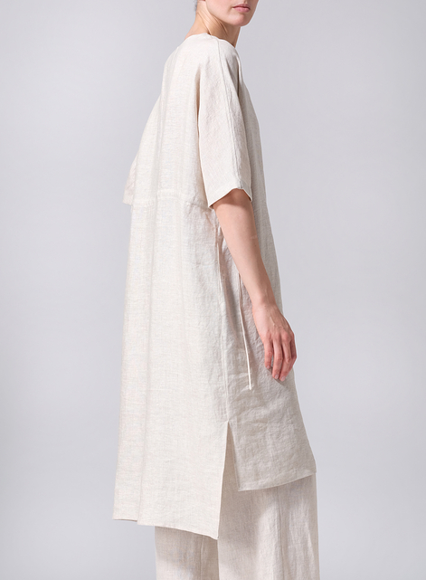 Linen Drawstring Half Sleeve Tunic Dress
