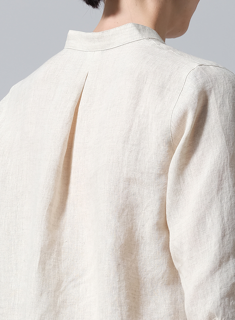 Linen Half-Open Collar V-Neck Shirt