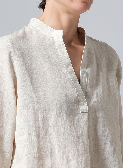 Linen Half-Open Collar V-Neck Shirt