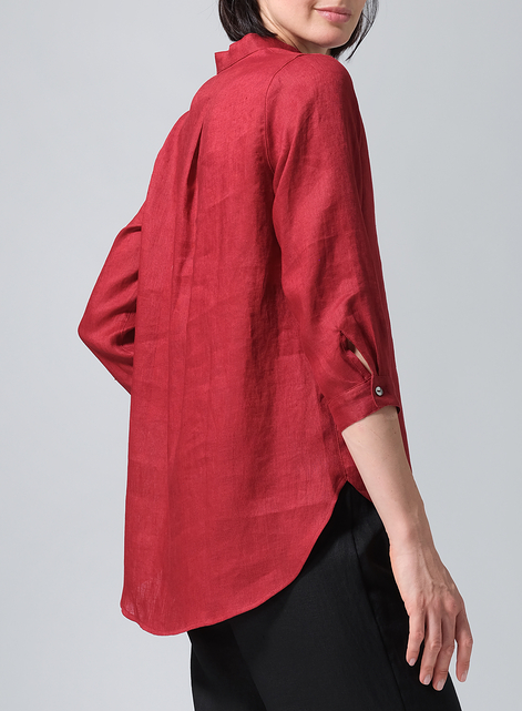 Linen Half-Open Collar V-Neck Shirt