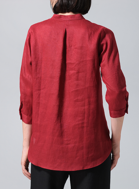 Linen Half-Open Collar V-Neck Shirt